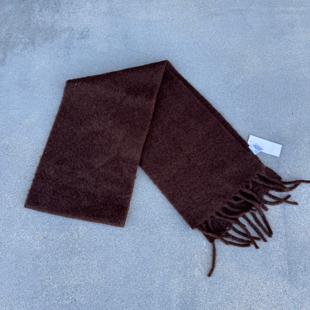 Uniqlo Womens Wool Blend Brushed Scarf Dark Brown Tassel Fringe 430555 NWT